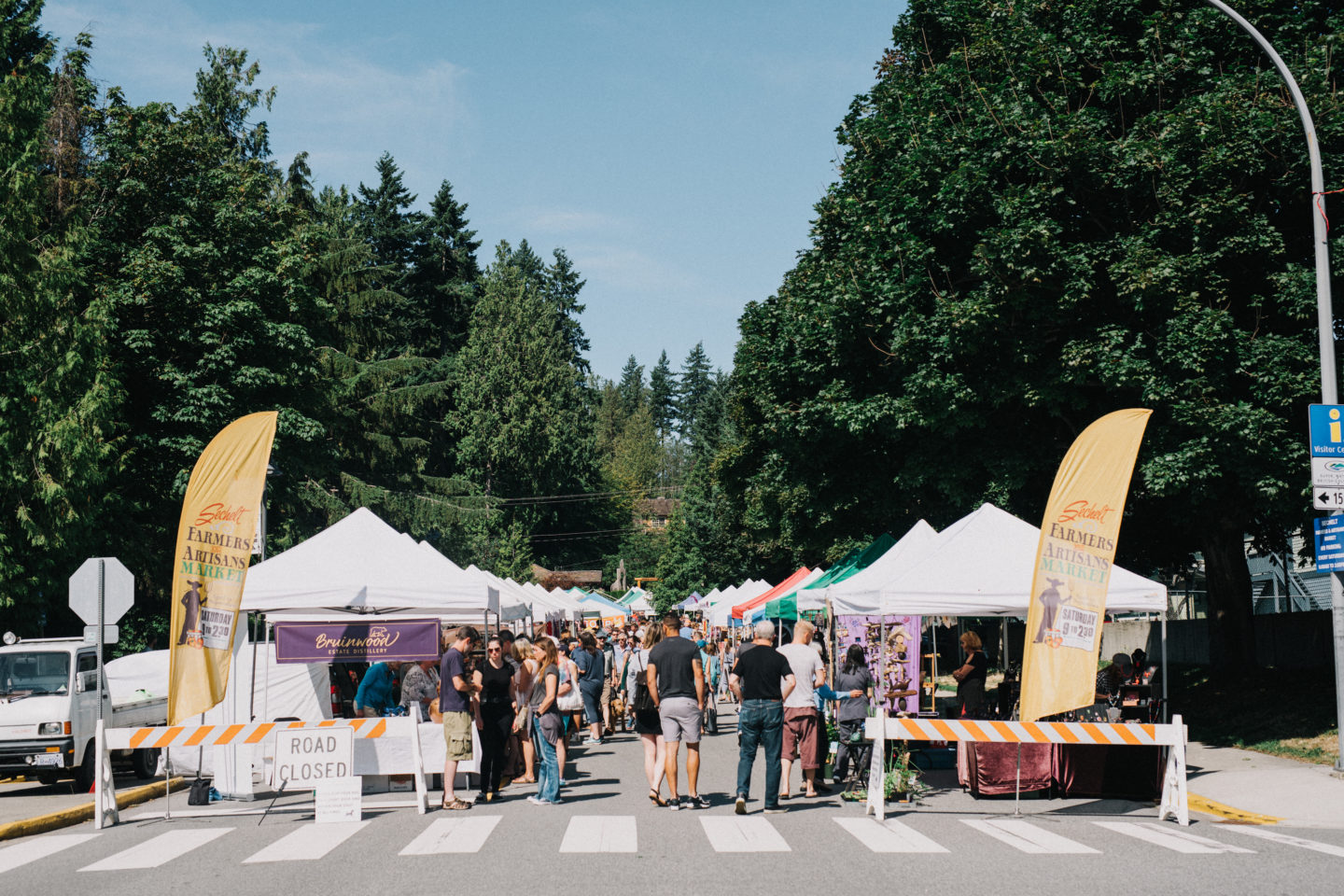 Street market with tents and people