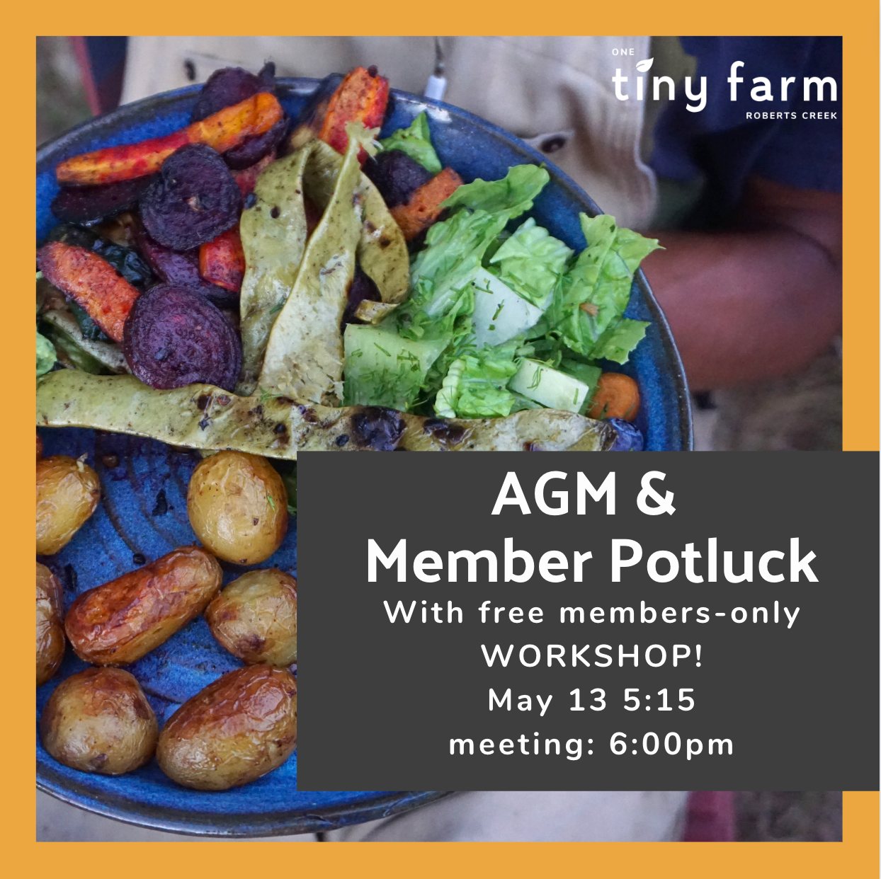 AGM & Member Potluck, May 13 at 5:15, meeting at 6:00pm